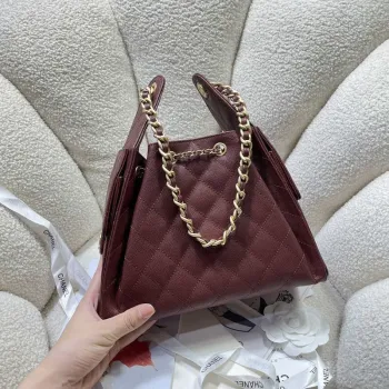 Chanel AS5293 Malá hobo z telecí kůže & zlatého tónu kovu vínově červená