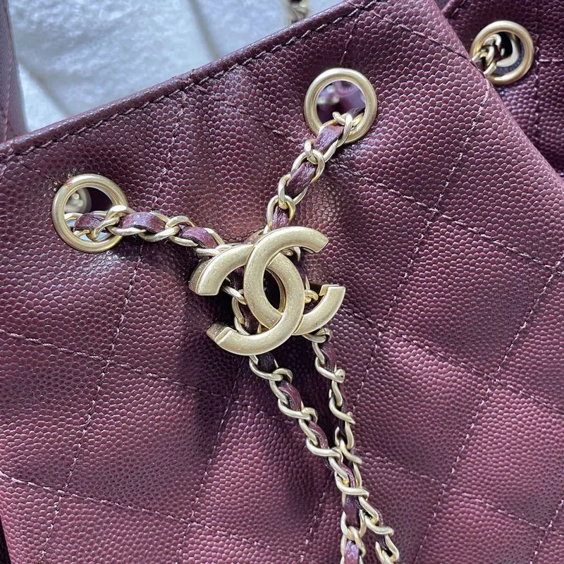 Chanel AS5293 Malá hobo z telecí kůže & zlatého tónu kovu vínově červená