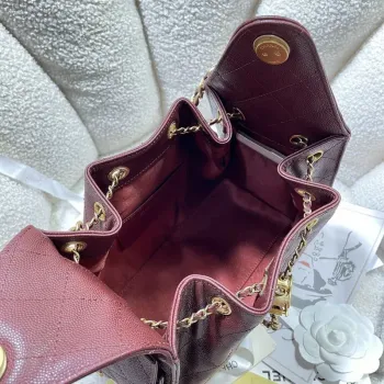 Chanel AS5293 Malá hobo z telecí kůže & zlatého tónu kovu vínově červená