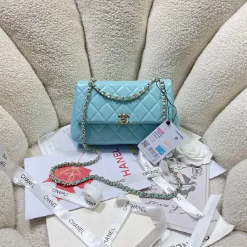 Chanel 25S Klapková modrá jehněčí kůže taška AP5485 zlatá