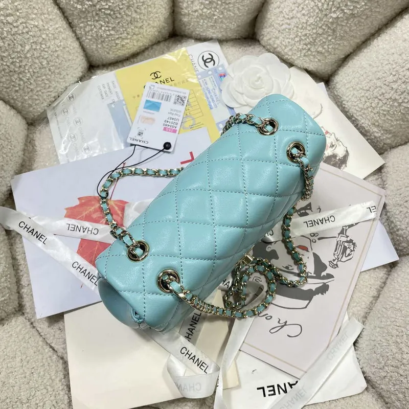 Chanel 25S Klapková modrá jehněčí kůže taška AP5485 zlatá