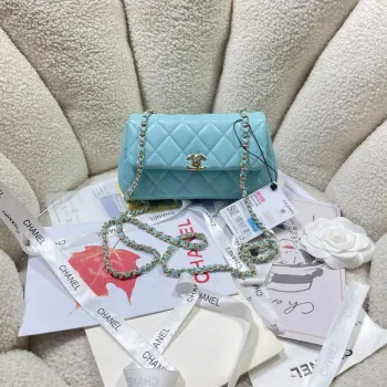 Chanel AP4592 25S Mini Flap jezero modrá jehněčí kůže zlato