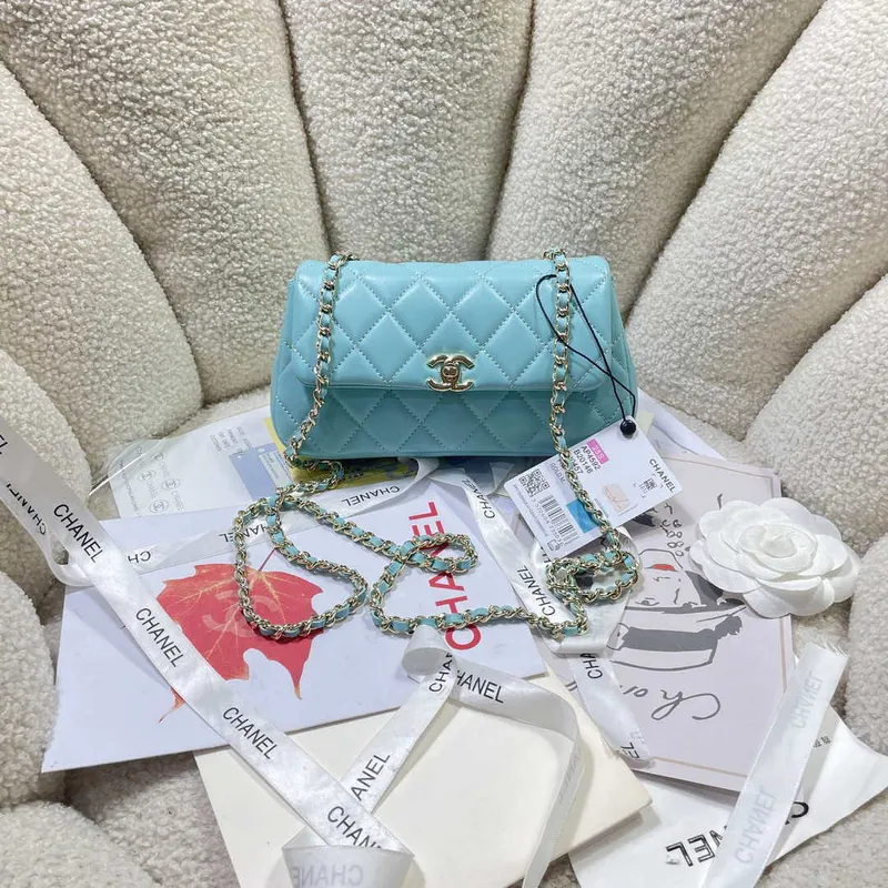 Chanel AP4592 25S Mini Flap jezero modrá jehněčí kůže zlato