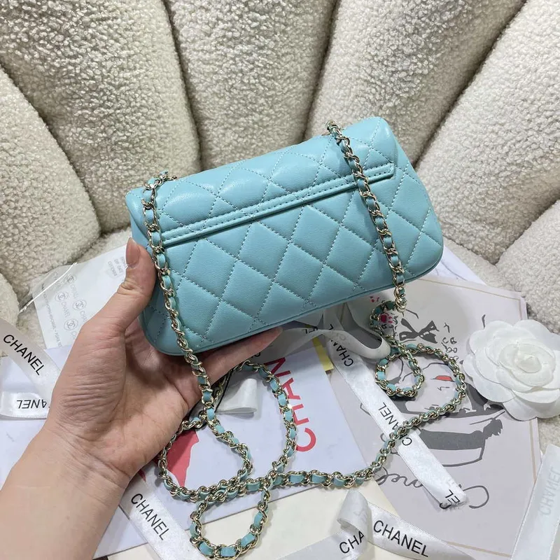 Chanel AP4592 25S Mini Flap jezero modrá jehněčí kůže zlato