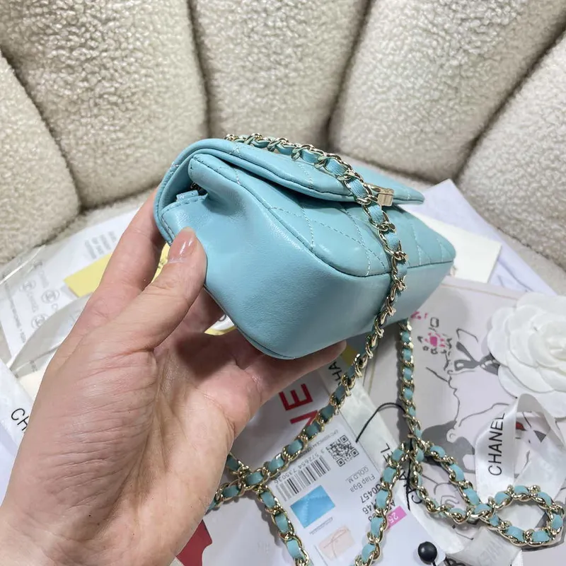 Chanel AP4593 25S Mini Flap jezero modrá jehněčí kůže se zlatem