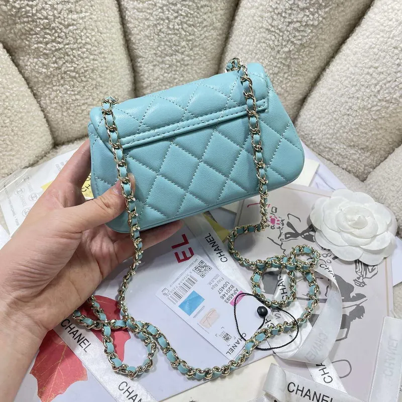 Chanel AP4593 25S Mini Flap jezero modrá jehněčí kůže se zlatem
