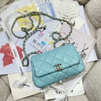 Chanel AP4593 25S Mini Flap jezero modrá jehněčí kůže se zlatem