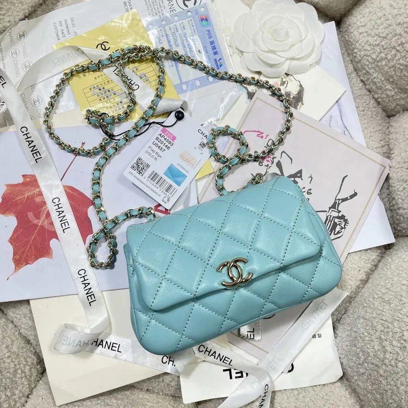 Chanel AP4593 25S Mini Flap jezero modrá jehněčí kůže se zlatem