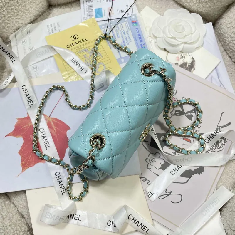 Chanel AP4593 25S Mini Flap jezero modrá jehněčí kůže se zlatem