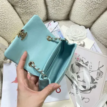 Chanel AP4593 25S Mini Flap jezero modrá jehněčí kůže se zlatem