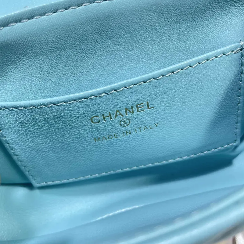 Chanel AP4593 25S Mini Flap jezero modrá jehněčí kůže se zlatem