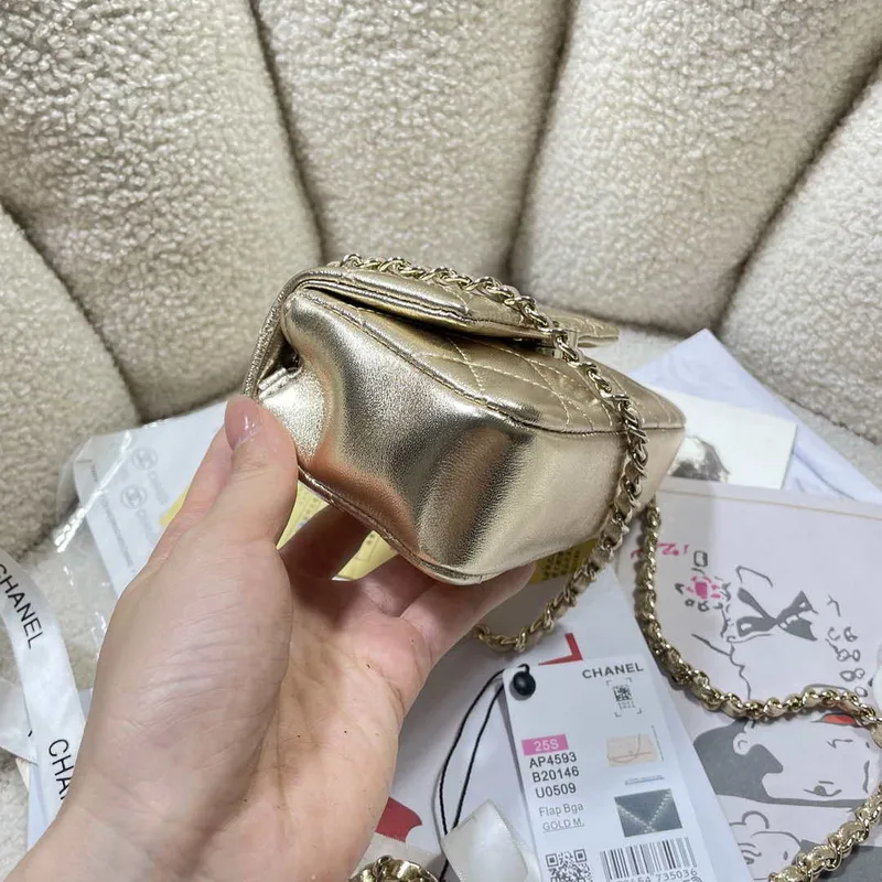 Chanel AP4593 25S Mini Flap zlatá jehněčí kůže se zlatým kováním