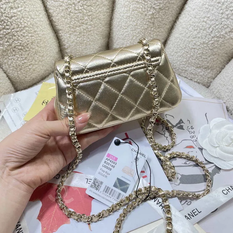 Chanel AP4593 25S Mini Flap zlatá jehněčí kůže se zlatým kováním