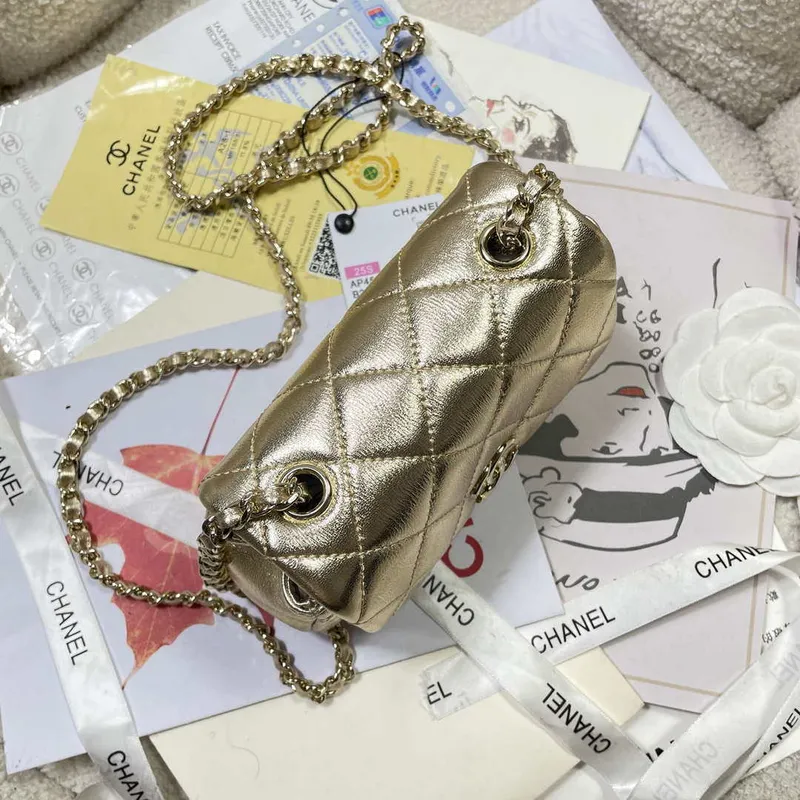 Chanel AP4593 25S Mini Flap zlatá jehněčí kůže se zlatým kováním