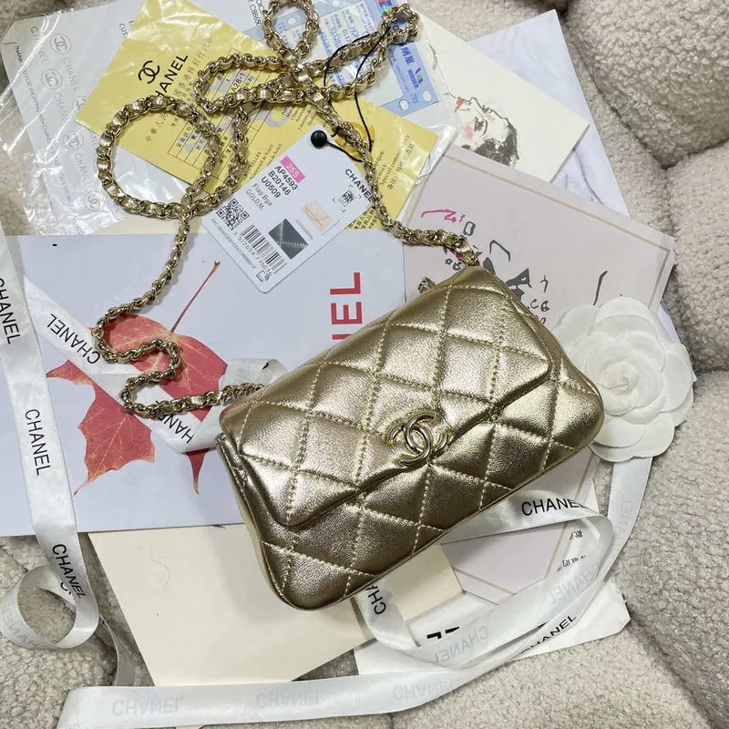 Chanel AP4593 25S Mini Flap zlatá jehněčí kůže se zlatým kováním