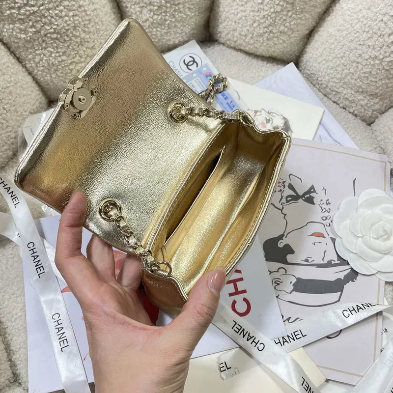 Chanel AP4593 25S Mini Flap zlatá jehněčí kůže se zlatým kováním