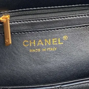 Chanel 25P AS5353 Klopnová taška Lesklá jehněčí kůže Napodobeniny perel & zlatý tón kovu Černá