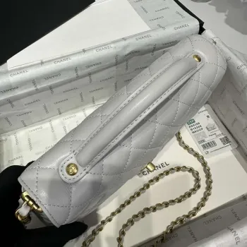 Chanel 25P AS5356 Střední kabelka s klopou a horním držadlem šedá jehněčí kůže