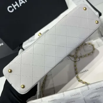 Chanel 25P AS5356 Střední kabelka s klopou a horním držadlem šedá jehněčí kůže