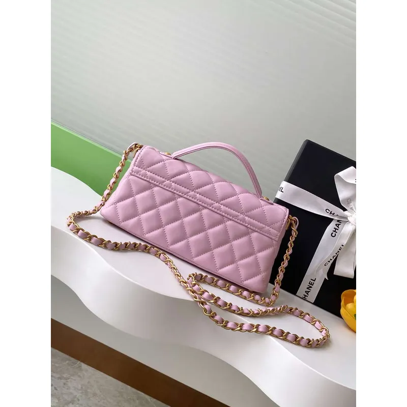 Chanel 25SS AS5354 Mini Flap Bag s horním držadlem z jehněčí kůže růžová