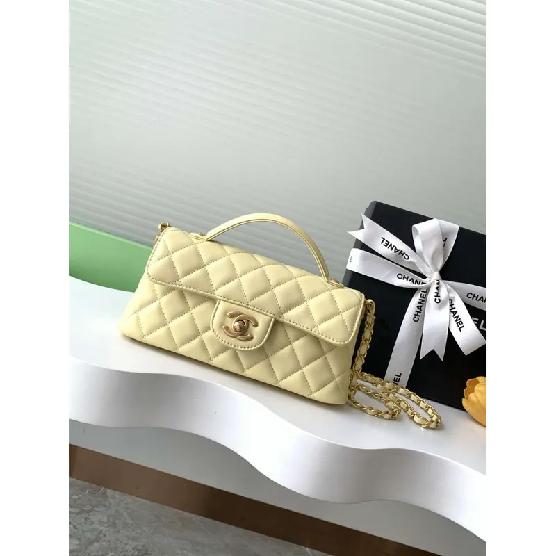 Chanel 25SS AS5354 Mini Flap Bag s horním držadlem z jehněčí kůže žlutá