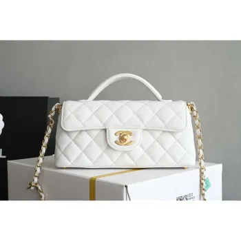 Chanel 25SS AS5354 Mini Flap Bag s horním držadlem z jehněčí kůže bílá