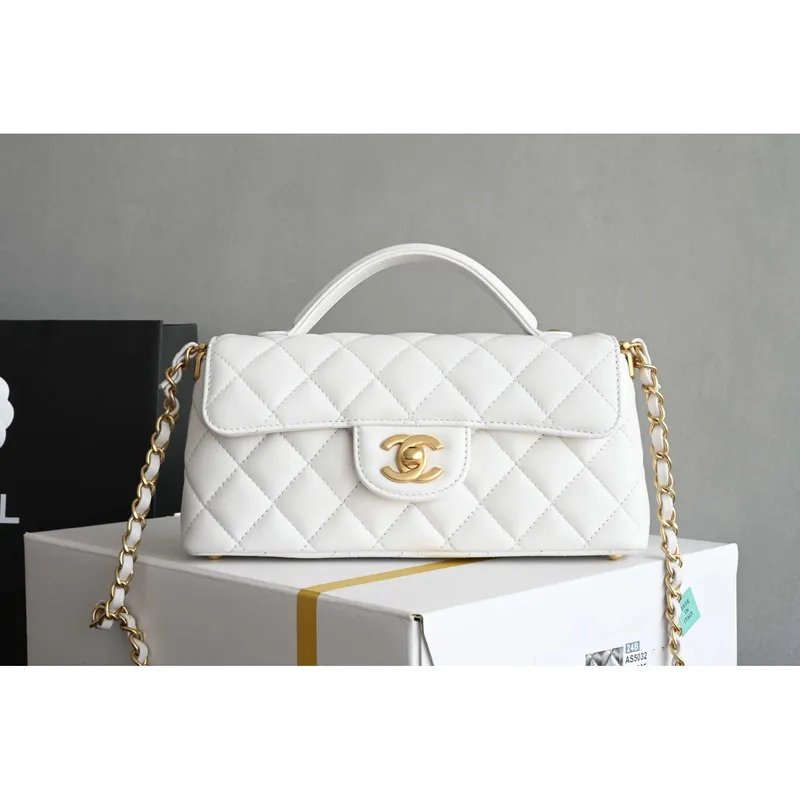 Chanel 25SS AS5354 Mini Flap Bag s horním držadlem z jehněčí kůže bílá