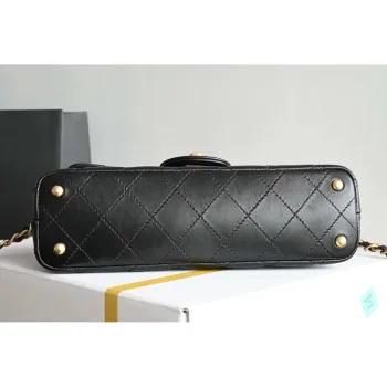 Chanel 25SS AS5354 Mini Flap Bag s horním držadlem z jehněčí kůže černá