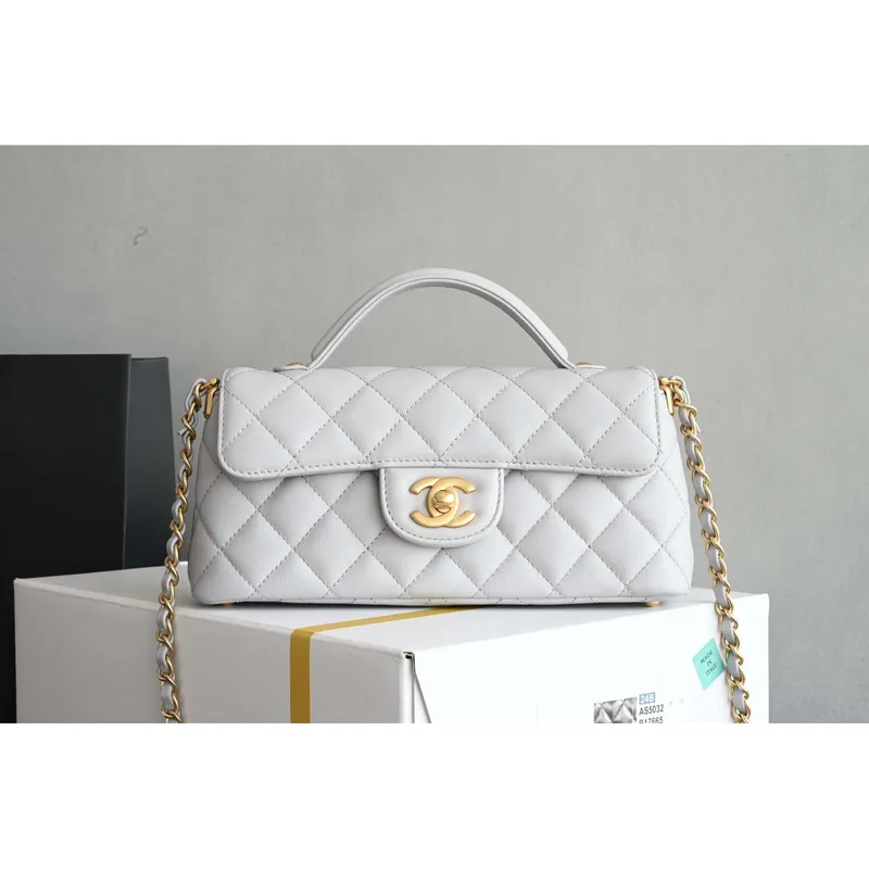 Chanel 25SS AS5354 Mini Flap Bag s horním držadlem z jehněčí kůže šedá