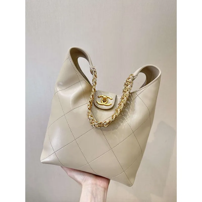 Chanel 25SS AS5403 Hobo Kabelka Lesklá jehněčí kůže & Zlatý tón kovu Meruňková