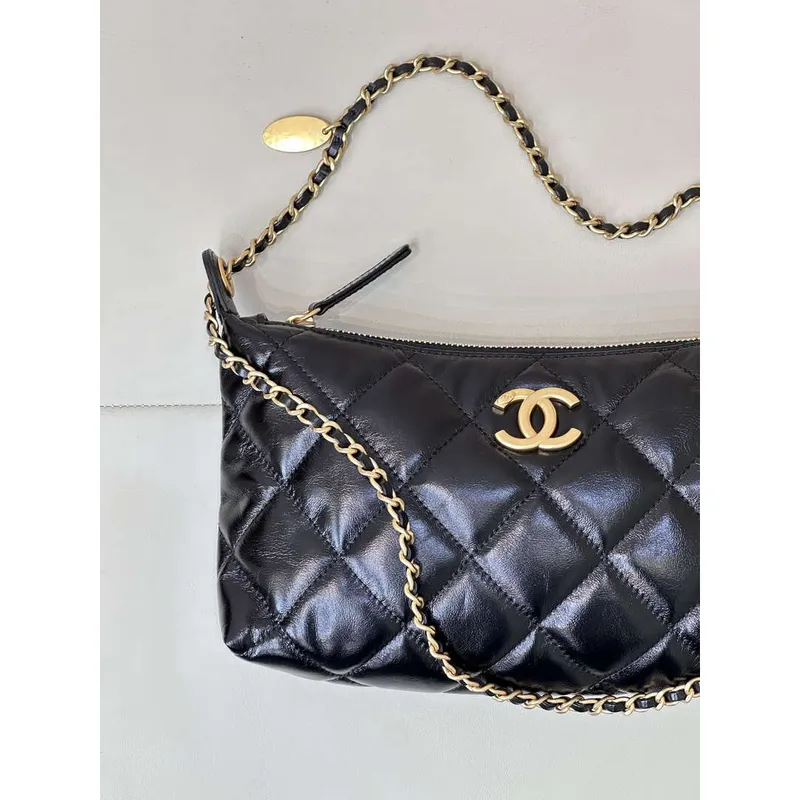 Chanel 25SS AS5528 Hobo kabelka z jehněčí kůže černá