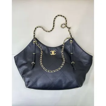 Chanel AS5466 25SS Velká nákupní taška  Telecí kůže & Zlatý tón kovu  Černá