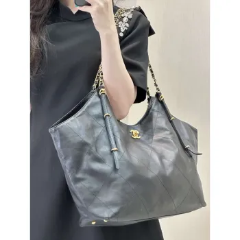 Chanel AS5463 25SS Maxi Nákupní Taška  Telecí Kůže & Zlacený Kov  Černá