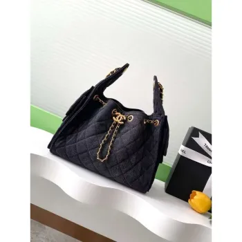 Chanel AS5293 Malá hobo taška plátno & zlatý tón kovu černá