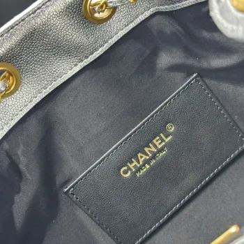Chanel AS5293 Malá hobo z telecí kůže & zlatého tónu kovu stříbrná