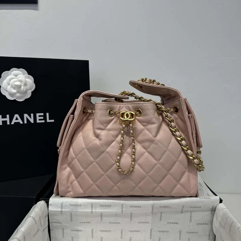 Chanel AS5293 Malá hobo kabelka z telecí kůže & zlatého tónu kovu růžová