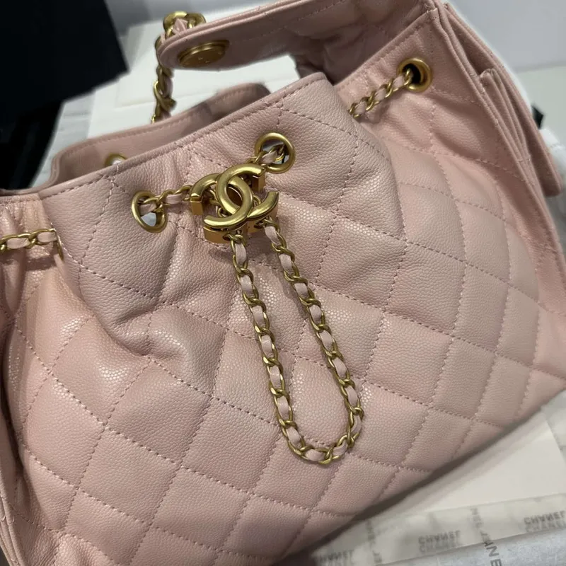 Chanel AS5293 Malá hobo kabelka z telecí kůže & zlatého tónu kovu růžová