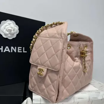 Chanel AS5293 Malá hobo kabelka z telecí kůže & zlatého tónu kovu růžová