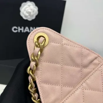 Chanel AS5293 Malá hobo kabelka z telecí kůže & zlatého tónu kovu růžová