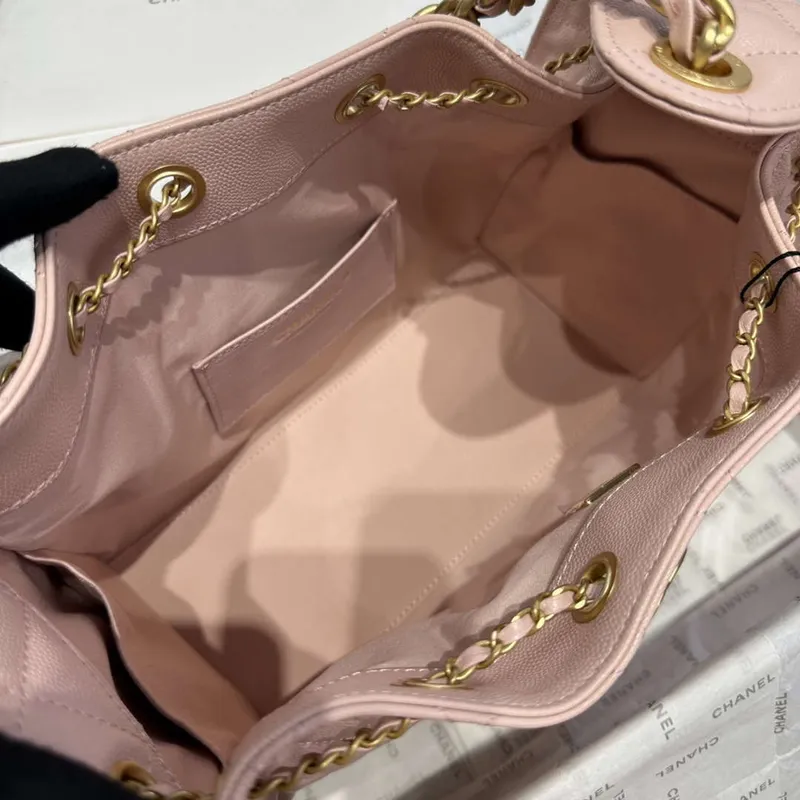 Chanel AS5293 Malá hobo kabelka z telecí kůže & zlatého tónu kovu růžová