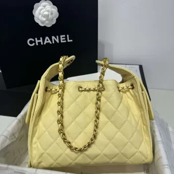 Chanel AS5293 Malá hobo kabelka z telecí kůže & zlatého tónu kovu žlutá