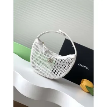 Chanel AP4575 25S Pouch Mesh Lesklá jehněčí kůže & zlatý tón kovu bílá