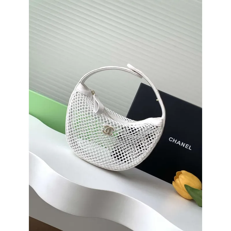 Chanel AP4575 25S Pouch Mesh Lesklá jehněčí kůže & zlatý tón kovu bílá