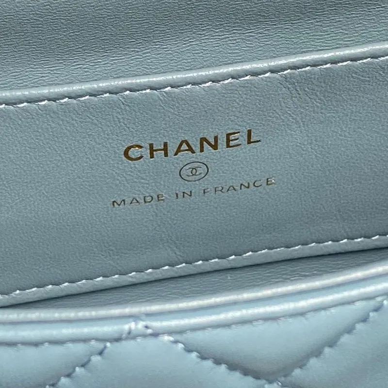 Chanel AP4593 25S Mini Flap jehněčí kůže modrá zlatá