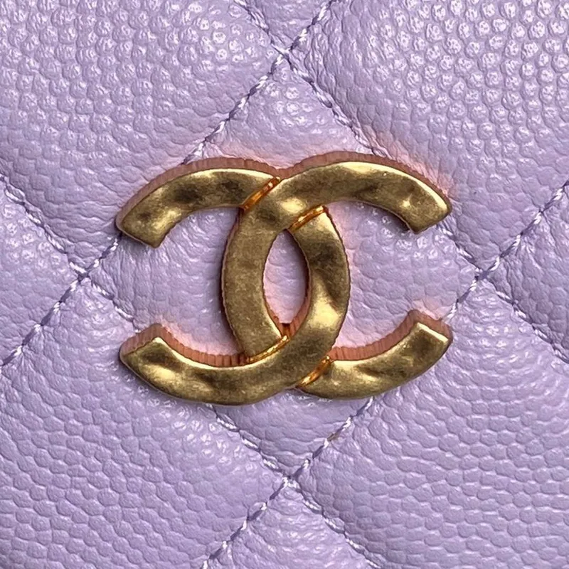 Chanel AP4584 25S Pouch Grained Purple Calfskin Imitation Pearl Gold