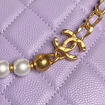 Chanel AP4584 25S Pouch Grained Purple Calfskin Imitation Pearl Gold