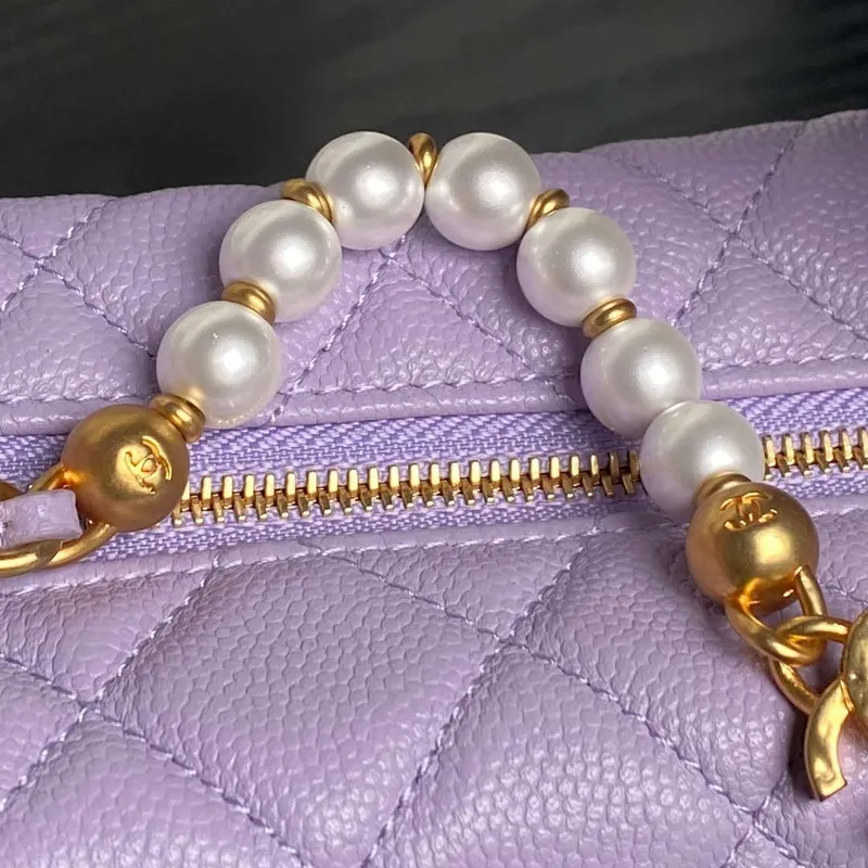 Chanel AP4584 25S Pouch Grained Purple Calfskin Imitation Pearl Gold