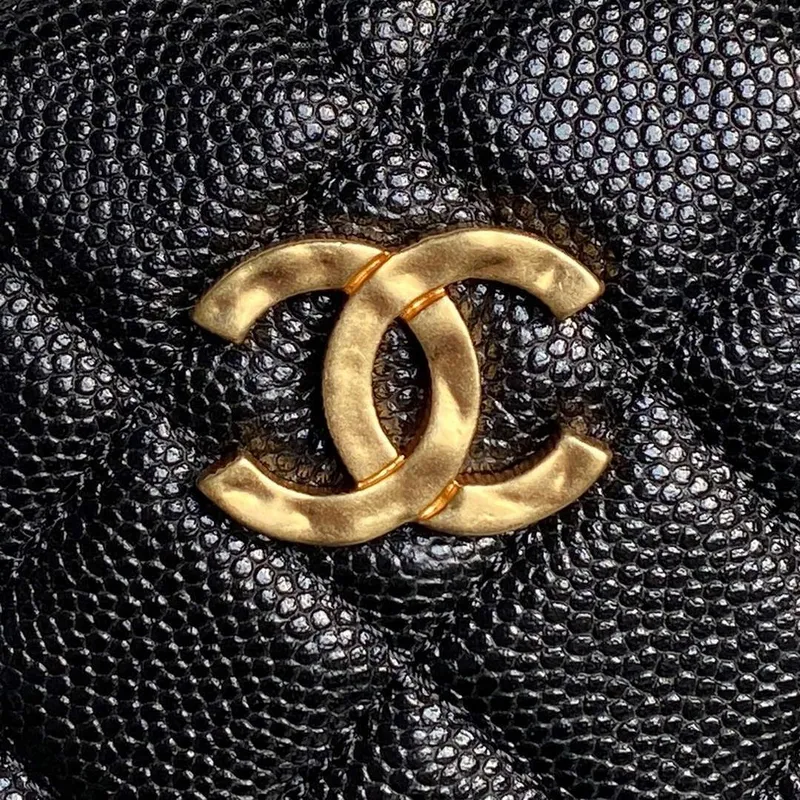Chanel AP4584 25S Pouch Grained Black Calfskin Imitation Pearl Gold