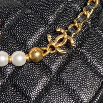 Chanel AP4584 25S Pouch Grained Black Calfskin Imitation Pearl Gold