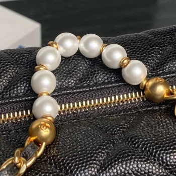 Chanel AP4584 25S Pouch Grained Black Calfskin Imitation Pearl Gold